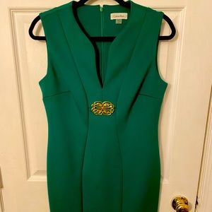 Calvin Klein Green Sleeveless Dress With Gold Embellishment